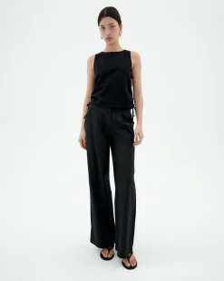 Pantalon noir wide leg seersucker Manolita