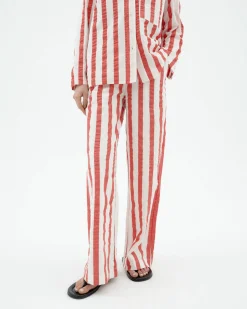 Pantalon wide leg seersucker à rayures Manolita