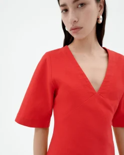 Robe courte rouge décolleté en V Kim