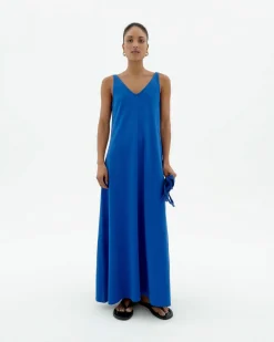 Robe longue bleue bretelles Sade