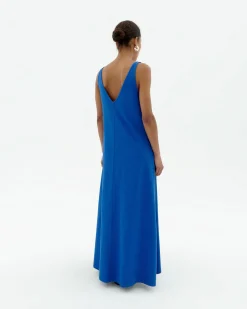 Robe longue bleue bretelles Sade