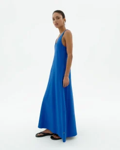 Robe longue bleue bretelles Sade