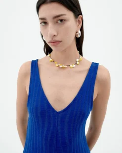 Robe longue bleue en maille Ecovero Sade