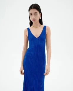 Robe longue bleue en maille Ecovero Sade