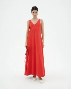 Robe longue rouge bretelles Sade