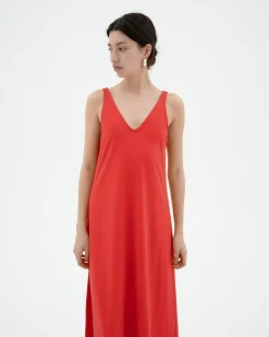 Robe longue rouge bretelles Sade