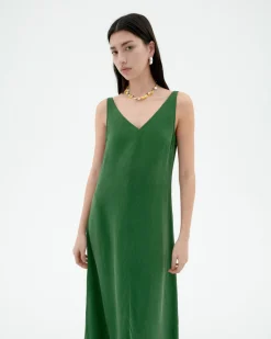 Robe longue verte Cupro Sade