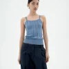 Top bleu bretelles en maille Nadine