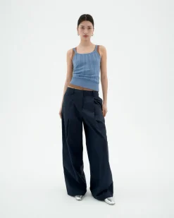 Top bleu bretelles en maille Nadine