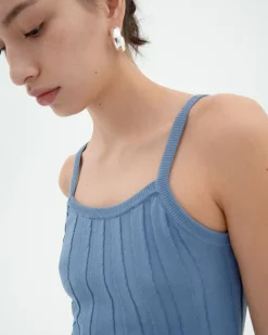 Top bleu bretelles en maille Nadine