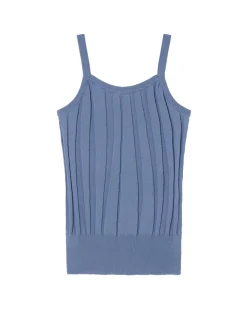 Top bleu bretelles en maille Nadine