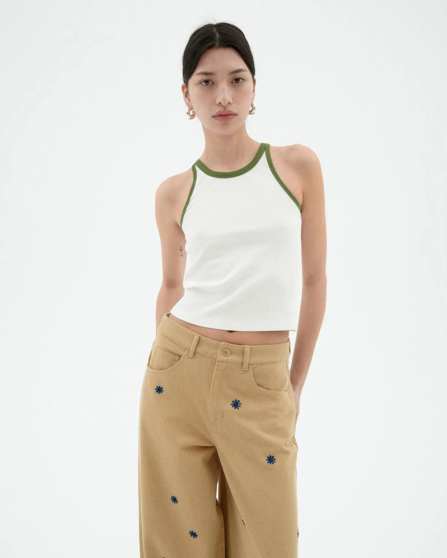 Top Halter blanc contraste vert Harriet