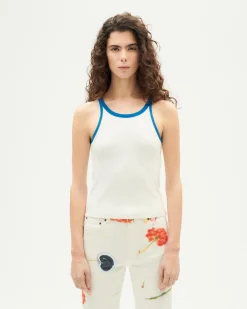 Top Halter blanc contraste bleu Harriet