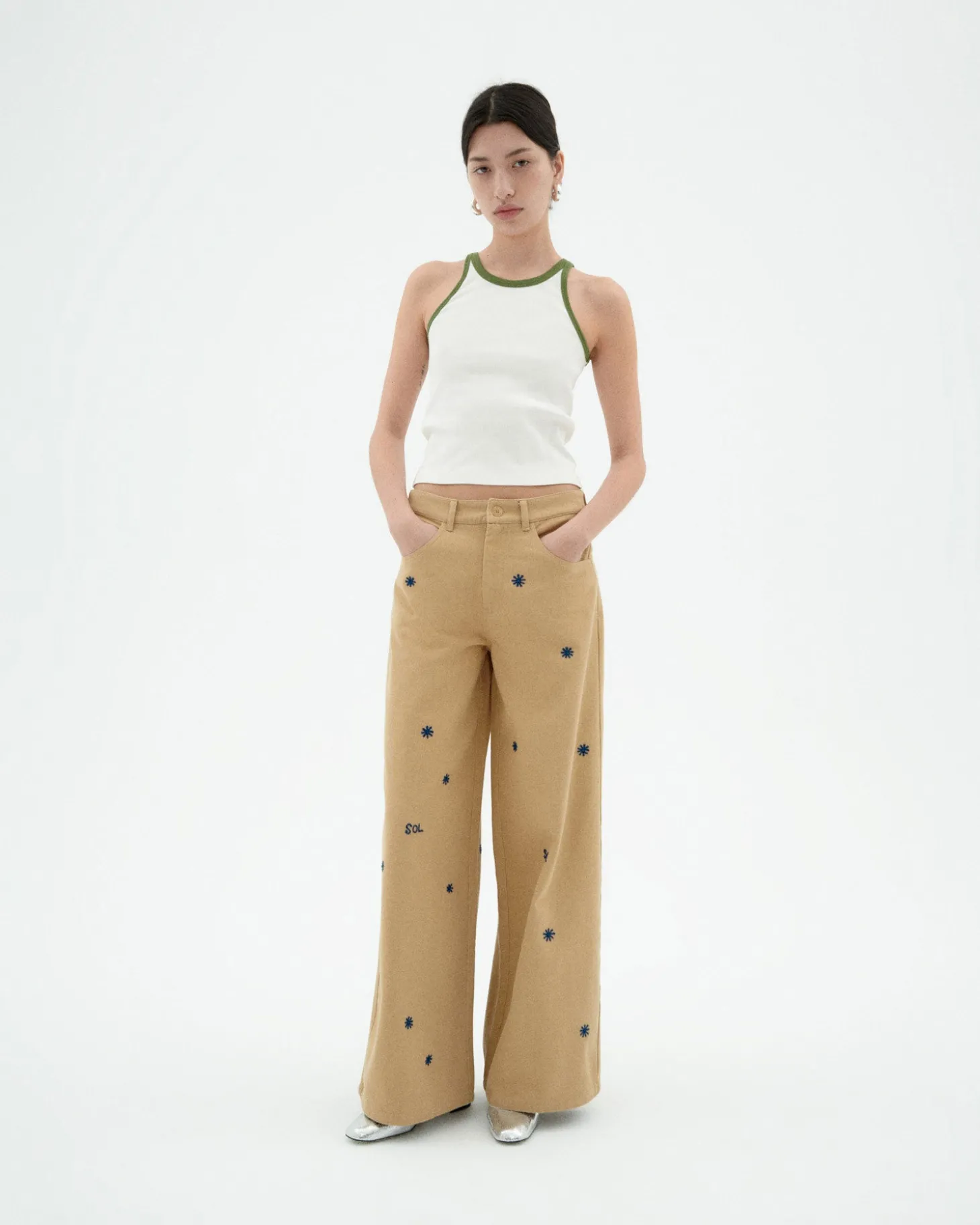 Top Halter blanc contraste vert Harriet