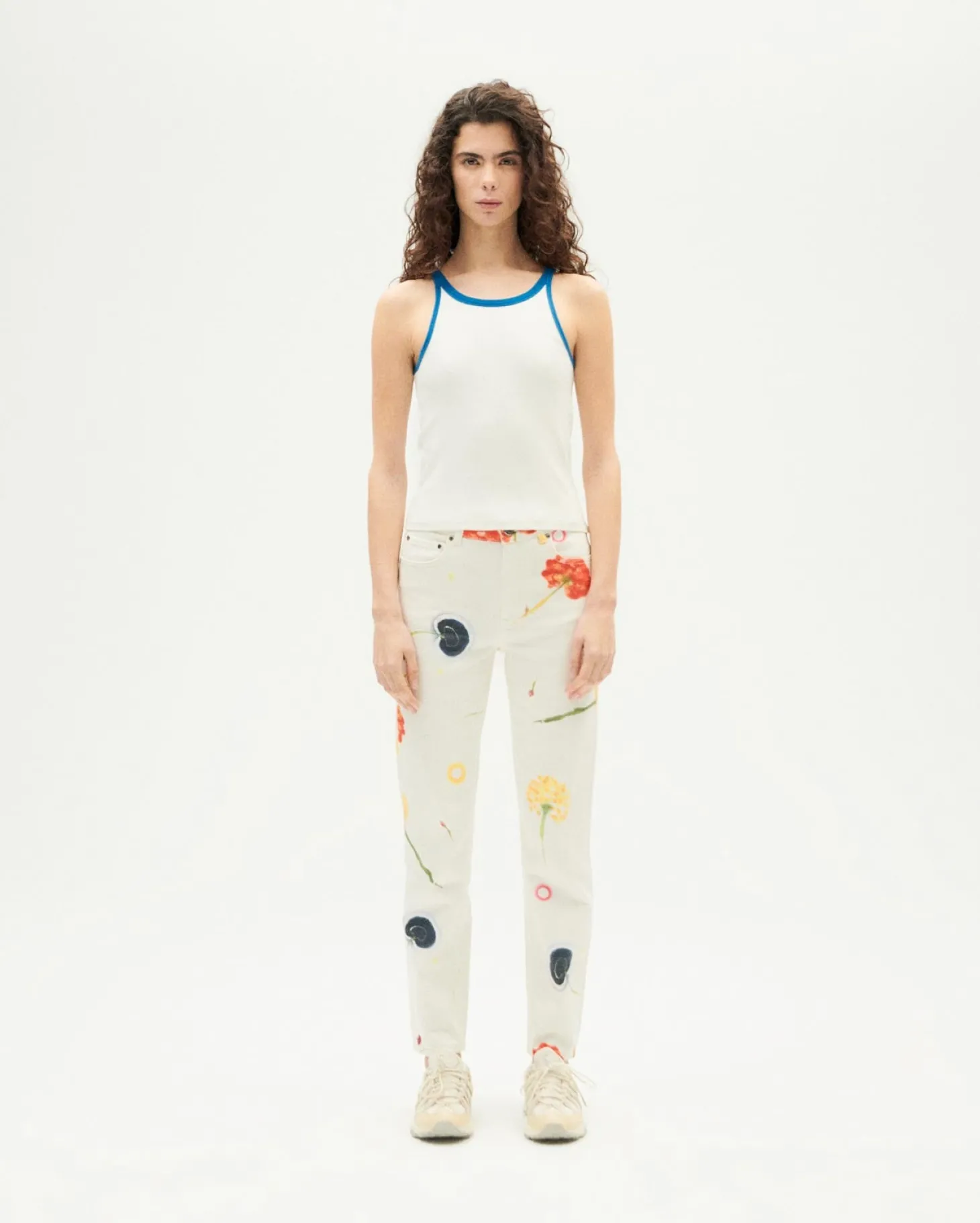 Top Halter blanc contraste bleu Harriet