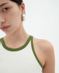 Top Halter blanc contraste vert Harriet