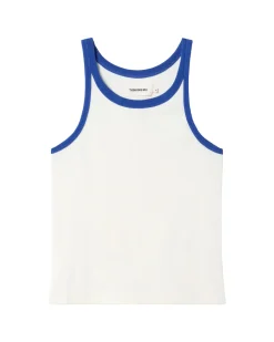 Top Halter blanc contraste bleu Harriet