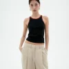 Top Halter noir contraste marron Harriet