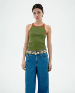 Top Halter vert contraste orange Harriet
