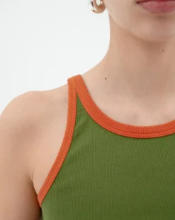 Top Halter vert contraste orange Harriet