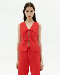 Top rouge à nœuds Elise