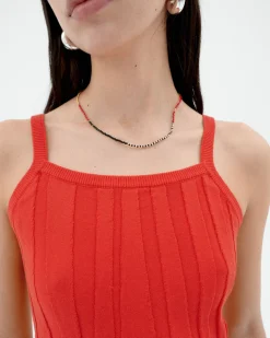 Top rouge bretelles en maille Nadine