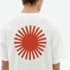 T-shirt blanc Aaron soleil rouge à dos