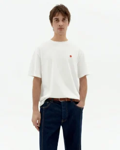 T-shirt blanc Aaron soleil rouge à dos