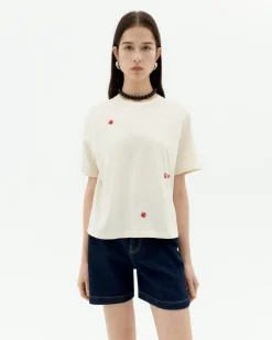 T-shirt blanc brodé à la main Lucia