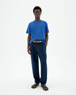 T-shirt bleu soleil marron au dos