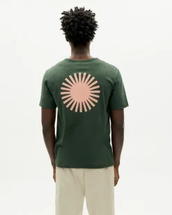 T-shirt vert soleil coral au dos