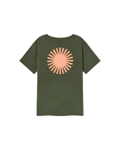 T-shirt vert soleil coral au dos