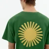 T-shirt vert soleil jaune au dos