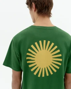 T-shirt vert soleil jaune au dos