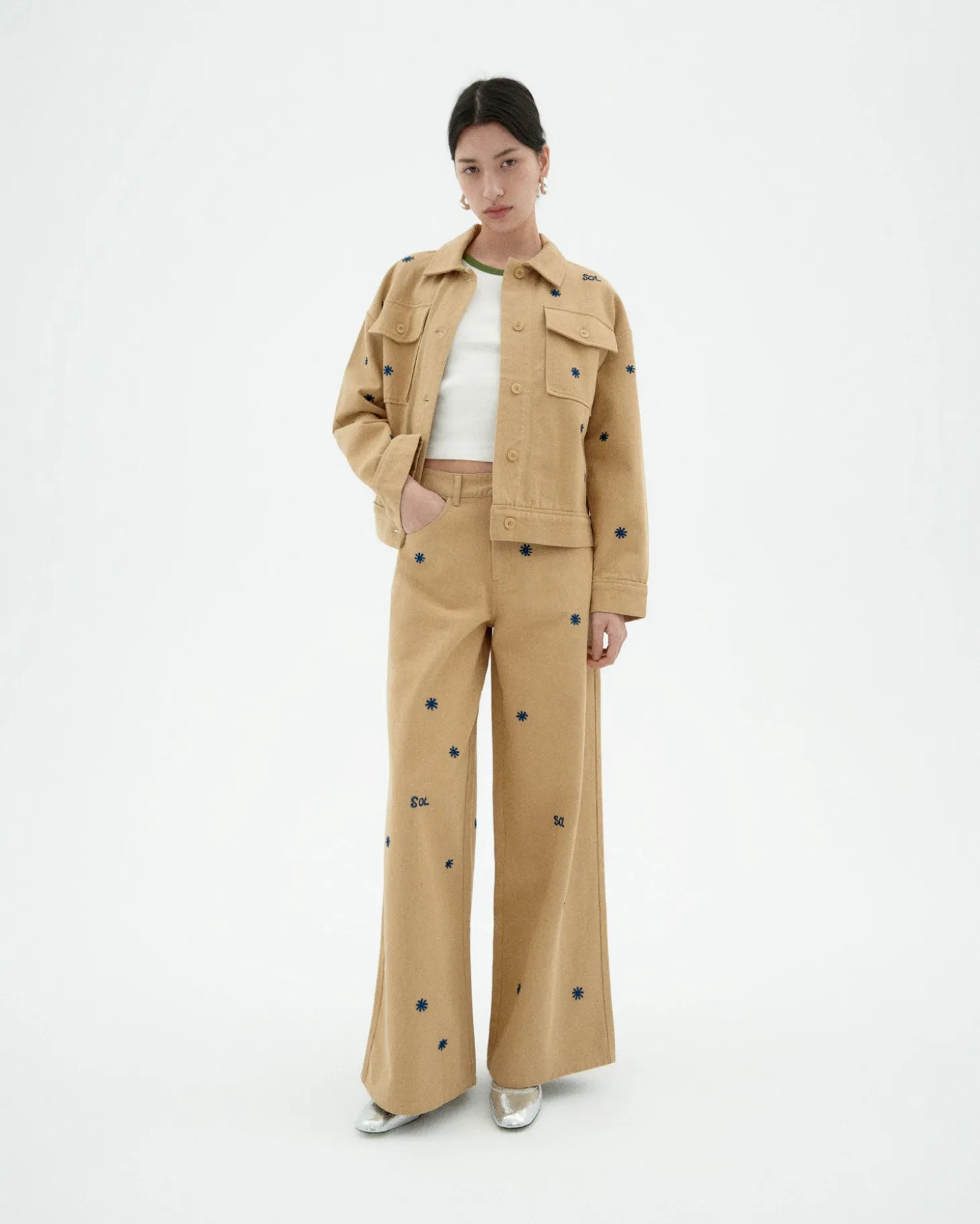 Veste camel brodée à la main Frans